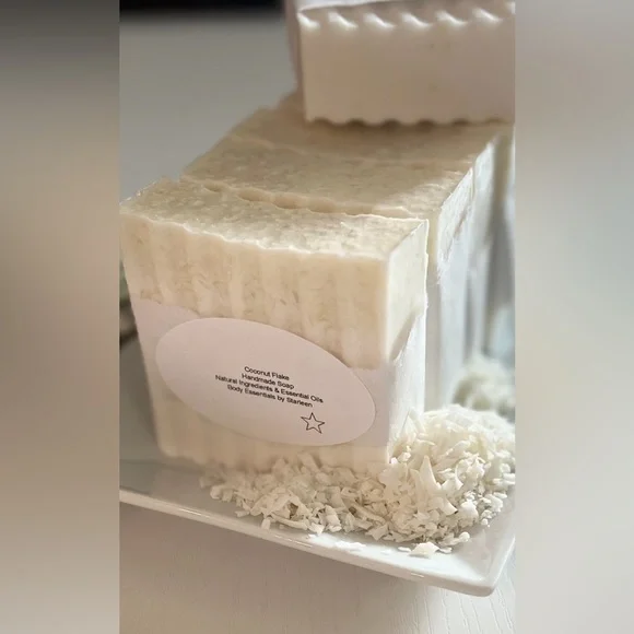 HAND CRAFTED Soap | Coconut with Organic Coconut Flakes. Handmade - Picture 2 of 4